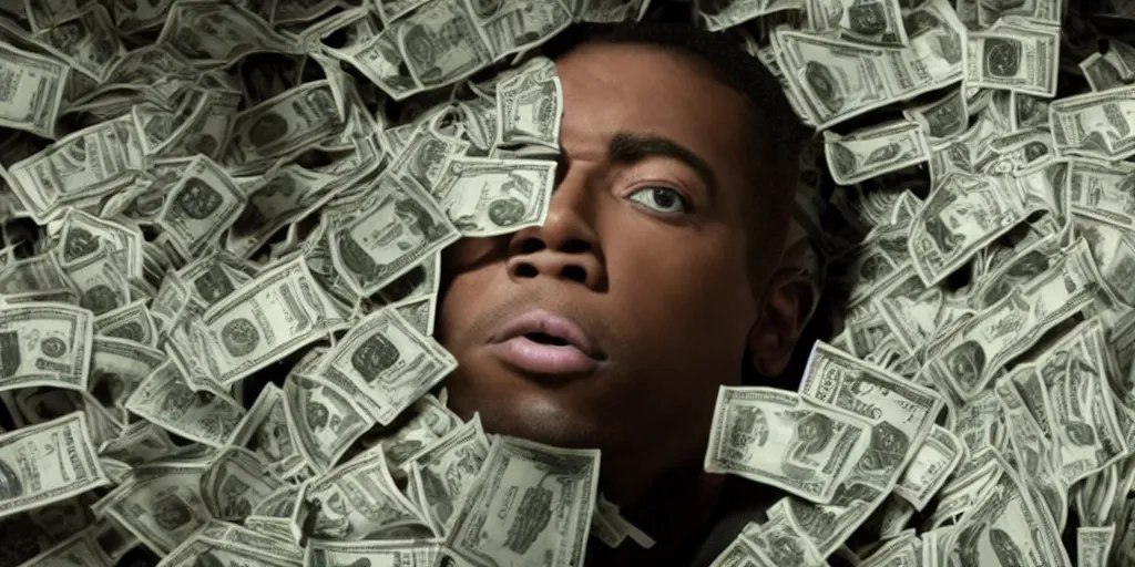 Image similar to a film still of cash money piling up in a vault, shallow depth of field, cinematic, award winning cgi, vfx, film still cfg _ scale : 3 0. 0