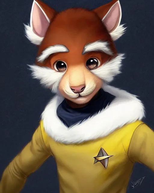 Image similar to character concept art of a cute young male anthropomorphic startrek furry | | cute - fine - face, pretty face, key visual, realistic shaded perfect face, fine details by stanley artgerm lau, wlop, rossdraws, james jean, andrei riabovitchev, marc simonetti, and sakimichan, trending on artstation