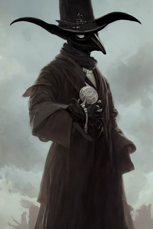 Image similar to A fancy portrait of a 1300's Plague Doctor by Greg Rutkowski, Sung Choi, Mitchell Mohrhauser, Maciej Kuciara, Johnson Ting, Maxim Verehin, Peter Konig, Bloodborne, 8k photorealistic, cinematic lighting, HD, high details, dramatic, dark atmosphere, trending on artstation