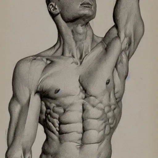 Prompt: artist anatomy sketches of male upper torso by George Bridgman