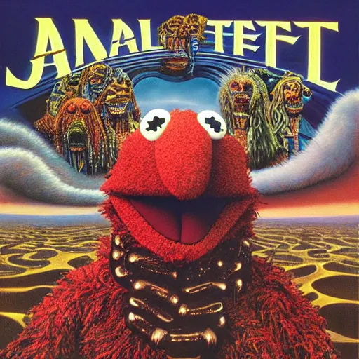 Image similar to animal the muppet on tool album cover, 8 k resolution hyperdetailed scary dystopian surrealism style of alex grey