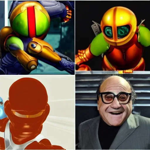 Prompt: Danny DeVito as Samus Aran