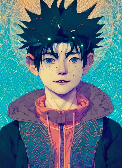 Prompt: portrait of killua, artstation winner by victo ngai, kilian eng and by jake parker, by conrad roset, swirly vibrant color lines, winning award masterpiece, fantastically gaudy, aesthetic octane render, 8 k hd resolution