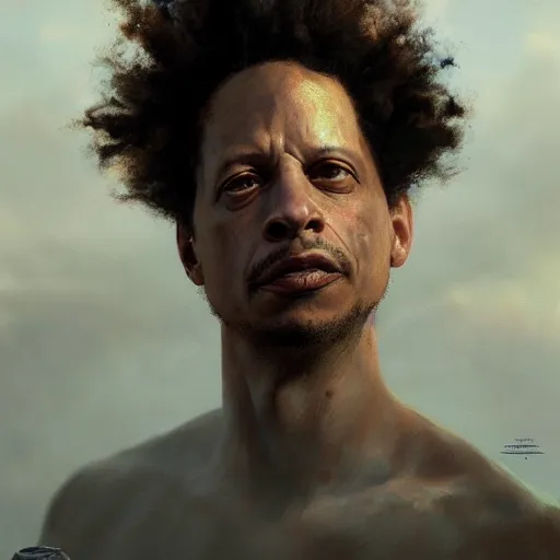 Image similar to closeup portrait of eric andre, dramatic light, gorgeous view, depth, high detail, digital art, painted by greg rutkowski and seb mckinnon, by tim burton, trending on artstation