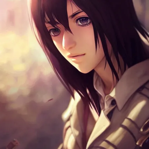 Image similar to mikasa ackerman, bokeh, beautiful face!!!!, 2 7 years old, cg animation, lifelike, animated, realistic, character select portrait, by artgerm, greg rutkowski, alphonse mucha, 3 d