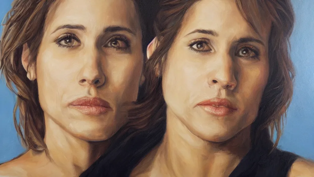 Image similar to A portrait painting of amy jo johnson; the most beautiul painting in the world; trending on artstation; oil on canvas; correct face; correct eyes; anatomically correct; extraordinary masterpiece!!!!!!; 8k