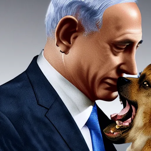 Image similar to benjamin netanyahu kissing a dog, photorealistic, detailed