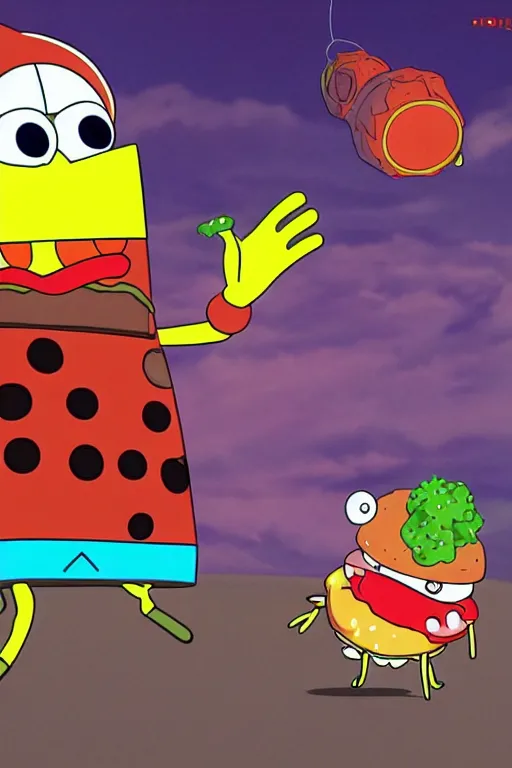 Image similar to sci - fi spongebob fight mr crabs for a burger, anime, 4 k