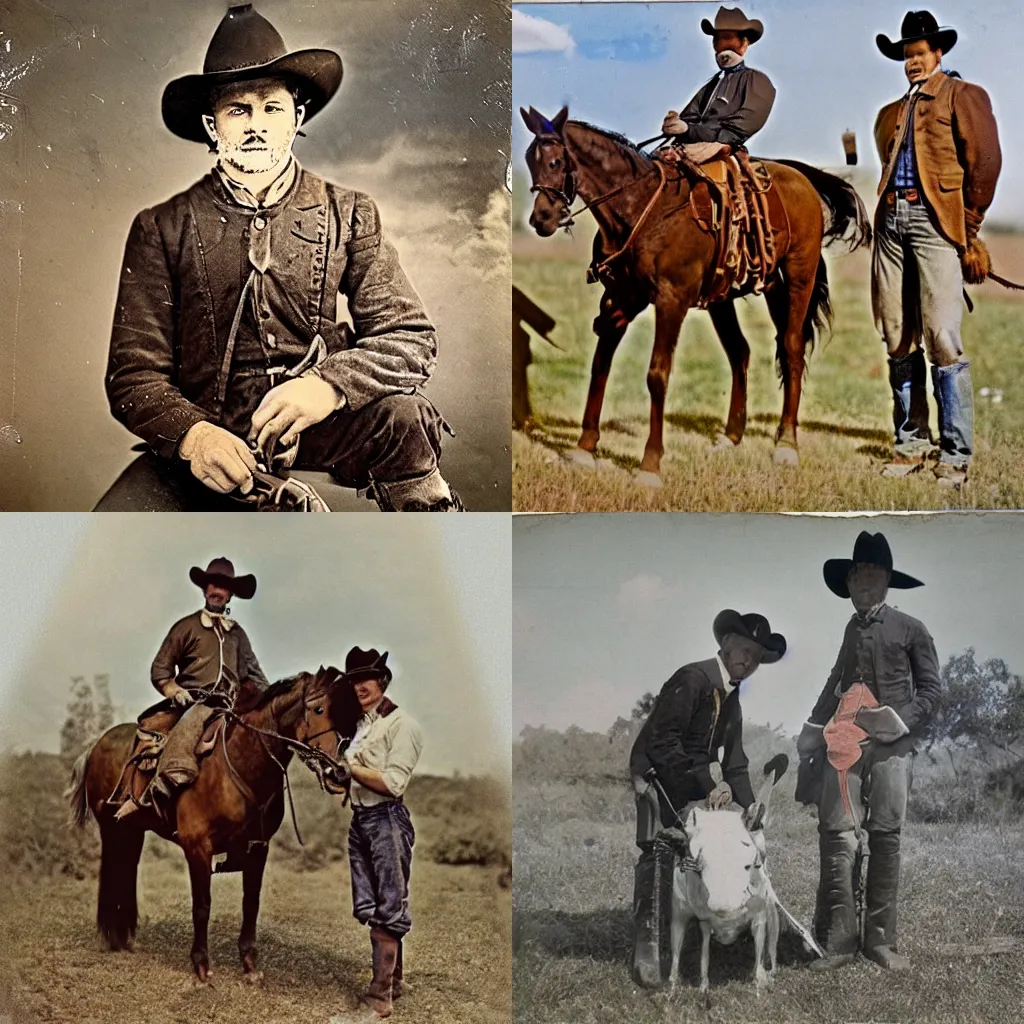 Prompt: historical cowboy picture color restoration