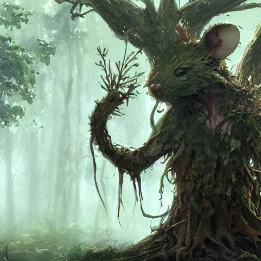 Prompt: a rat creature, in the shape of a ent, by greg rutkowski, trending on art station, highly detailed, magic the gathering, matte painting