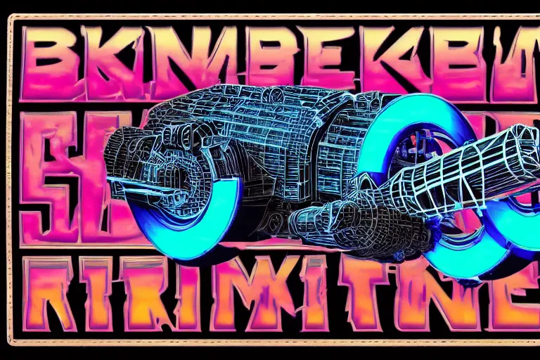 Prompt: bumper sticker of a rockband, name is tripmachine, on the sticker is a 3 d render of a huge futuristic steampunk generator, 8 k, fluorescent colors, halluzinogenic, multicolored, exaggerated detailed, silk screen art