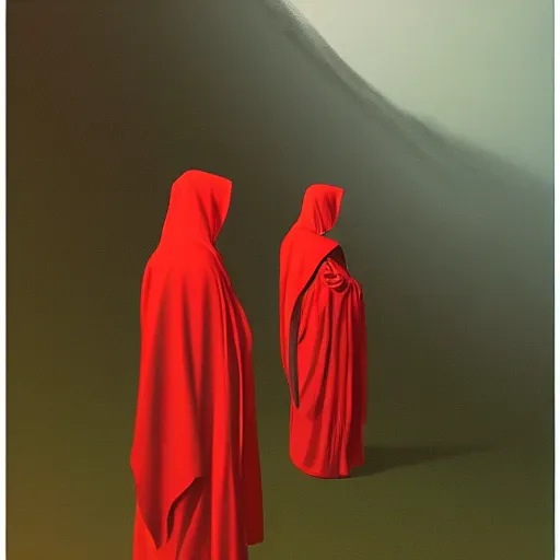 Image similar to the red hooded monk, side profile, trending on artstation, 8 k, by gerard brom and zdzisław beksinski