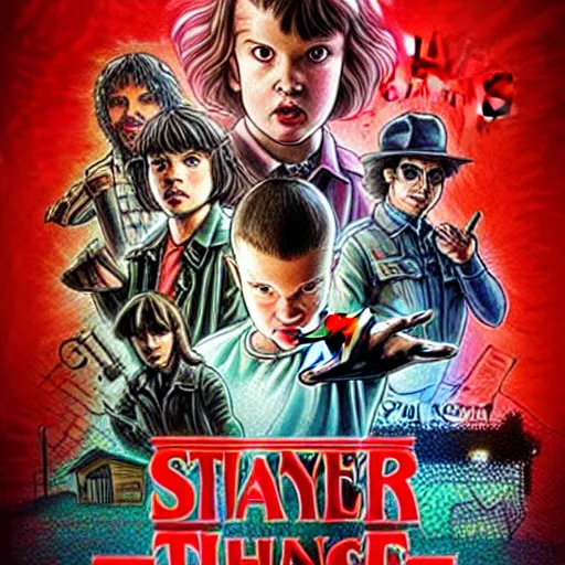 Image similar to tarantino, stranger things cover art, art by stephen bliss