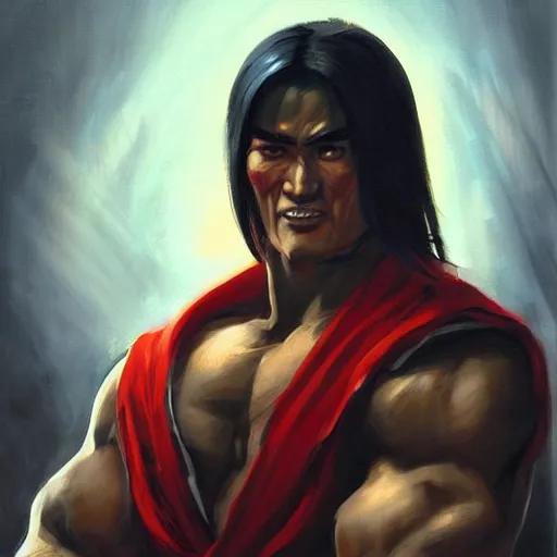 Image similar to greg manchess portrait painting of liu kang from mortal kombat as overwatch character, medium shot, asymmetrical, profile picture, organic painting, sunny day, matte painting, bold shapes, hard edges, street art, trending on artstation, by huang guangjian and gil elvgren and sachin teng