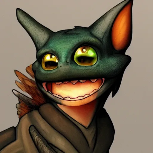 Image similar to toothless and hiccup fused together,