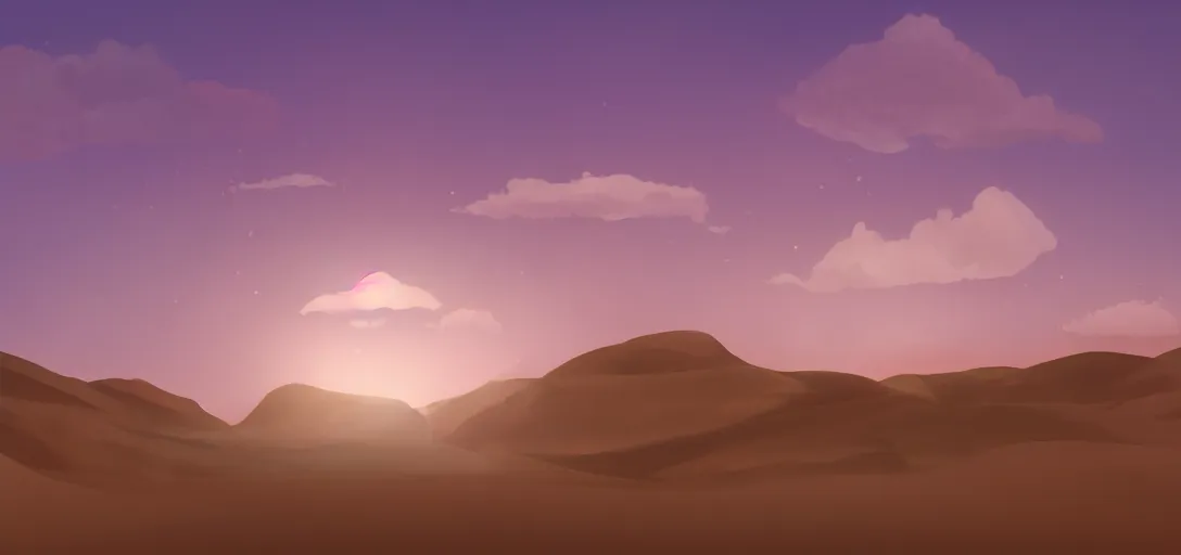 Prompt: a trail of softly glowing cloud leading the way across a desert, volumetric lighting, surreal flat colors, concept art