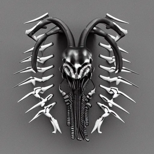 Image similar to 3d render of a xenomorphic old coat of arms with bones, nerves and veins