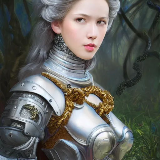 Image similar to A masterpiece ultrarealistic ultradetailed portrait of a Incredibly beautiful angel armored princess knight with Iron mask. baroque renaissance girl in the forest. medium shot, intricate, elegant, highly detailed. trending on artstation, digital art, by Stanley Artgerm Lau, WLOP, Rossdraws, James Jean, Andrei Riabovitchev, Marc Simonetti, Yoshitaka Amano. background by James Jean and Gustav Klimt, light by Julie Bell, 4k, porcelain skin. BY ZDIZISLAW BEKSINSKI Cinematic concept art