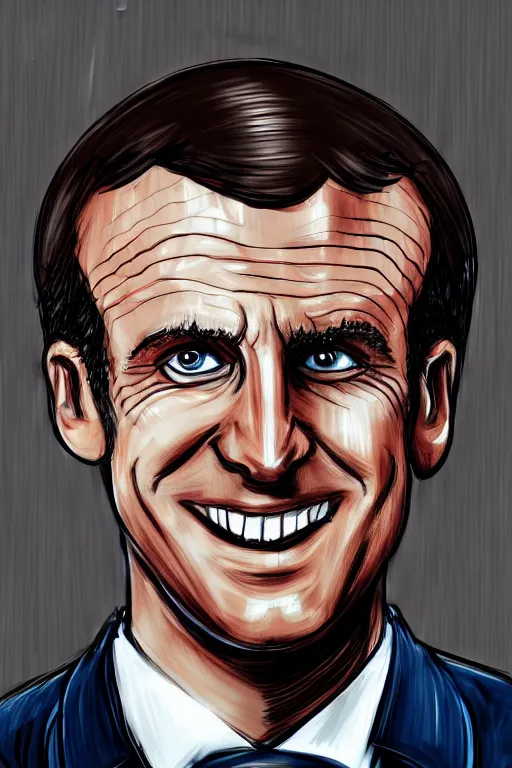 Image similar to emmanuel macron smiling while wearing armour, highly detailed, digital art, sharp focus, trending on art station