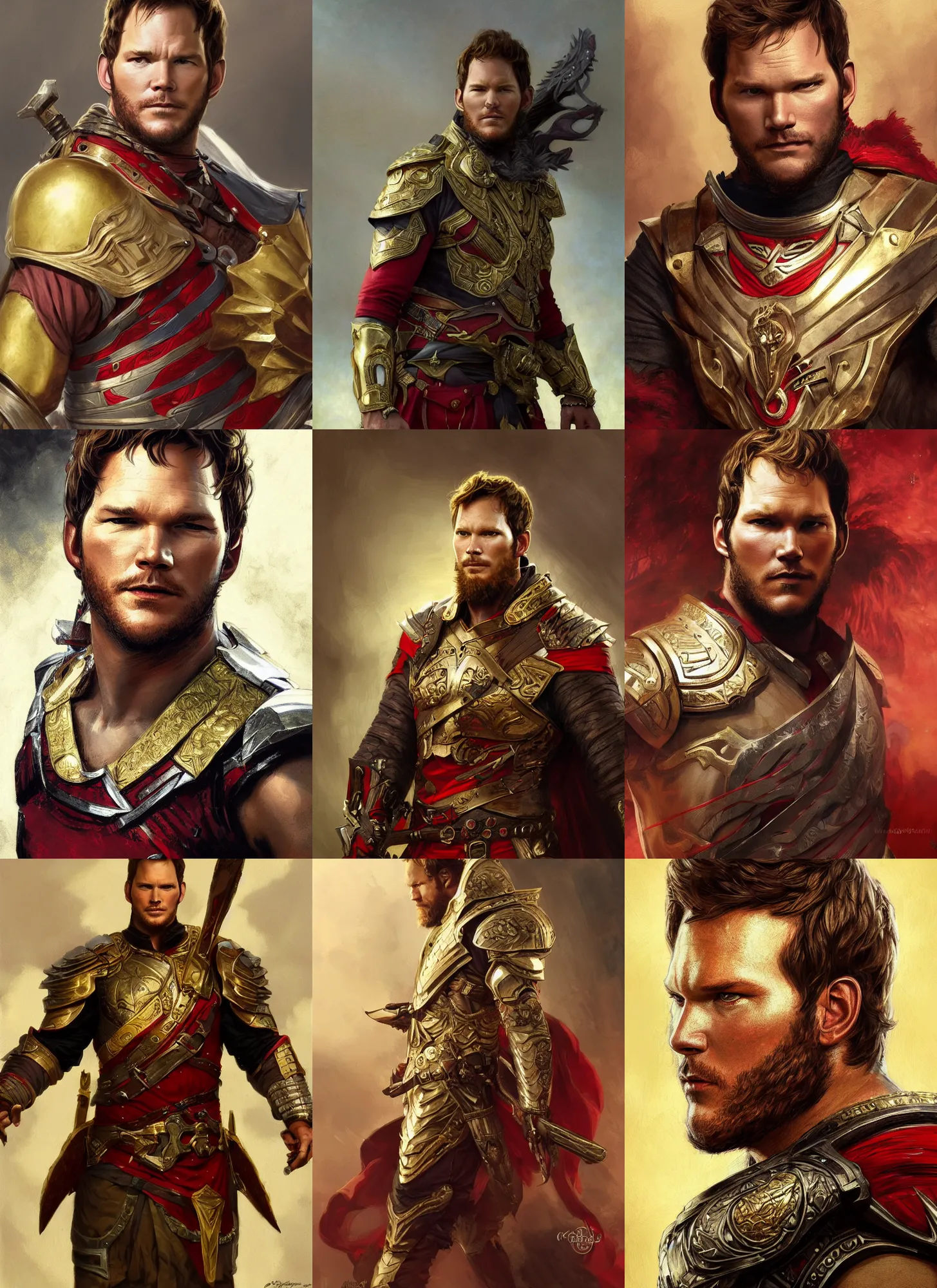 Prompt: chris pratt corsican, big beard, gold breastplate, black red white clothes, intricate, highly detailed, artstation, sharp focus, illustration, jurgens, aleksi briclot, rutkowski, bouguereau, mucha