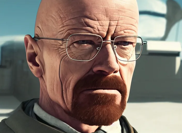 Image similar to film still of Walter White as Gordan Freeman in the Half Life Movie, 4k