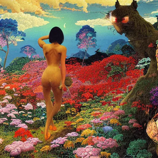 Prompt: a painting combining the styles of Hiroo Isono and Frank Frazetta