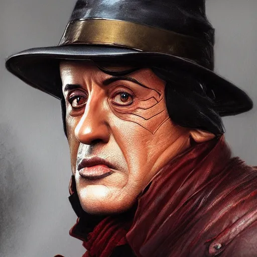 Image similar to close up sylvester stallone as alucard, elegant, highly detailed, centered, digital painting, artstation, concept art, smooth, sharp focus, illustration, artgerm, tomasz alen kopera, peter mohrbacher, donato giancola, joseph christian leyendecker, wlop, frank frazetta