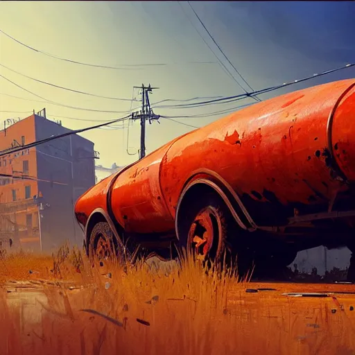 Prompt: red rusty oil - drum with a pack of dynamite on it's side in gta v, stephen bliss, unreal engine, fantasy art by greg rutkowski, loish, rhads, ferdinand knab, makoto shinkai and lois van baarle, ilya kuvshinov, rossdraws, tom bagshaw, global illumination, detailed and intricate environment