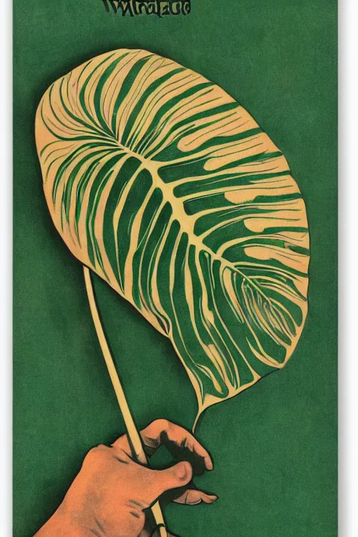 Image similar to vintage magazine advertisement as a tattoo depicting a monstera leaf, monstera!!!, in focus, sharp, smooth, by marius lewandowski, by ernst haeckel
