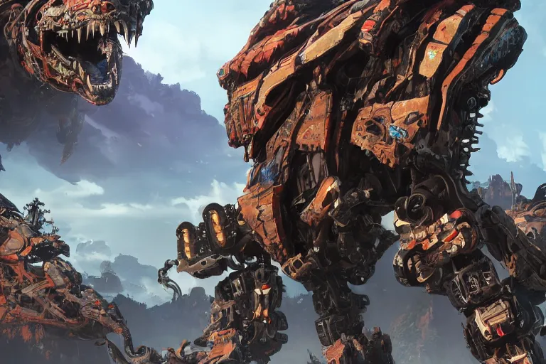 Image similar to slitherfang machine mecha animal beast robot of horizon forbidden west horizon zero dawn bioluminiscence global illumination ray tracing hdr fanart arstation by sung choi and eric pfeiffer and gabriel garza and casper konefal