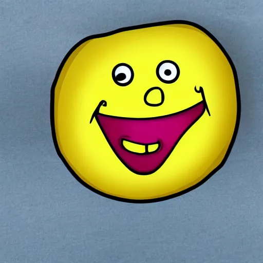 Image similar to circular yellow smiling cartoon face licking itself, very happy, YUMMYS CALLS