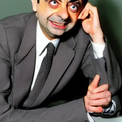 Image similar to rowan atkinson playing mr. bean as a cute humanoid fox