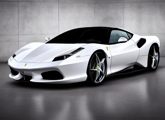 Image similar to cinematic photoshoot of clean modern hand crafted super futuristic tech ferrari car exterior pro display xpr luxury smooth color metal white silver with black leather padding well design ultrareallistic detailed high quality 8 k photorealistic ultra realistic