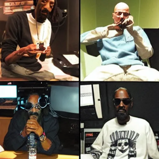 Image similar to snoop dogg and walter white smoking weed marijuana cannabis inside a music recording studio