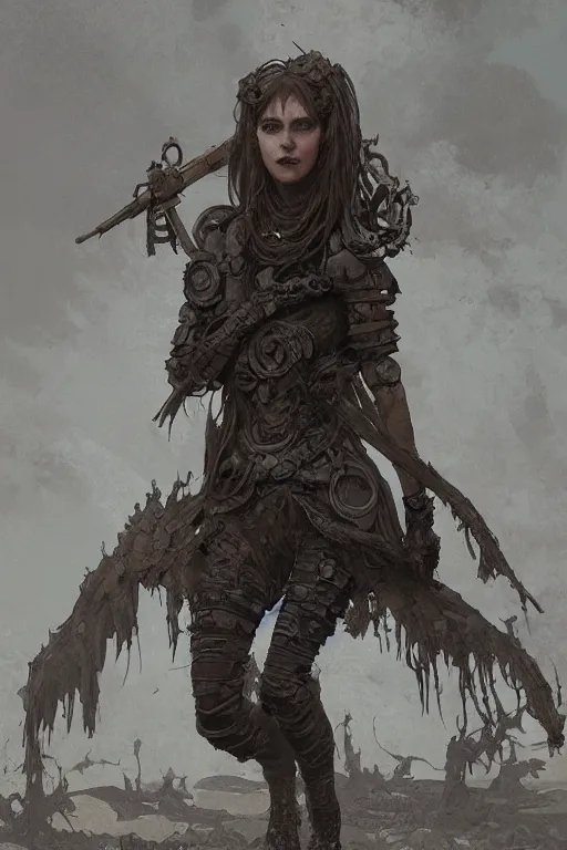 Prompt: a full body portrait of a beautiful post apocalyptic offworld nordic necromancer reposed by the mud pits, intricate, elegant, highly detailed, digital painting, artstation, concept art, smooth, sharp focus, illustration, art by krenz cushart and artem demura and alphonse mucha