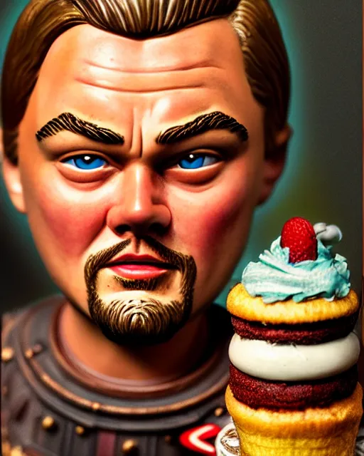 Prompt: highly detailed closeup, face profile portrait of a tin toy leonardo dicaprio as a medieval goblin eating cakes in a castle, hyper realistic, artstation, illustration, nicoletta ceccoli, mark ryden, lostfish, dan decarlo, bob clampett, max fleischer, digital paint, matte paint, vivid colors, detailed and intricate environment