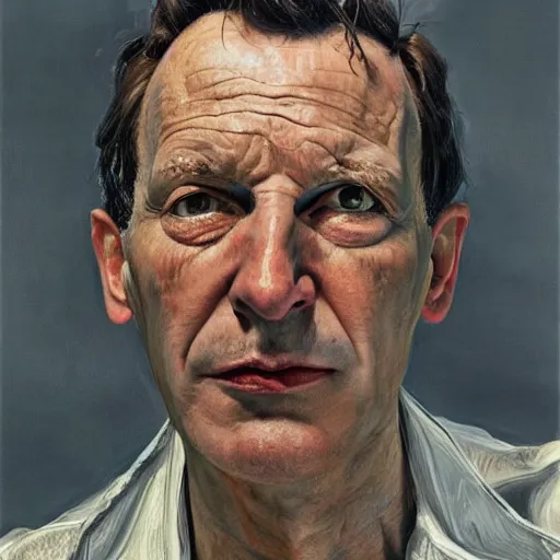 Image similar to high quality high detail painting by lucian freud, hd, portrait of a batman, photorealistic lighting