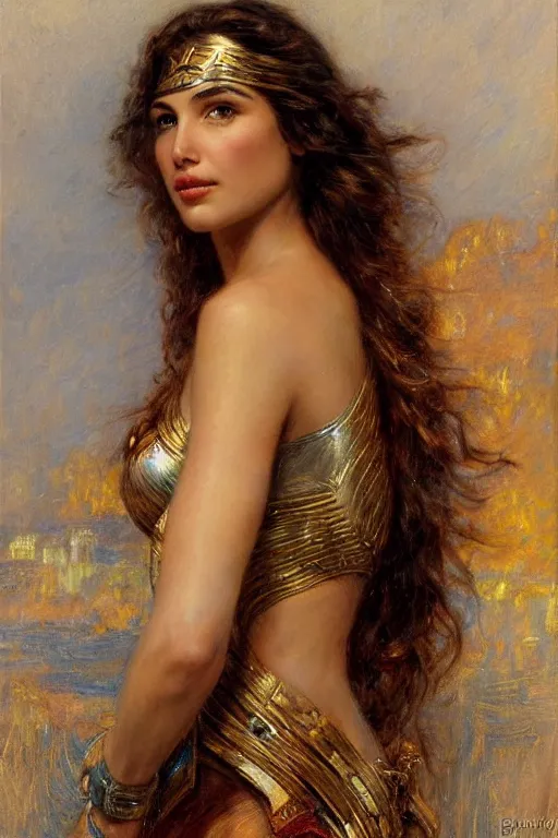 Image similar to high detail portrait of gal gadot by gaston bussiere.