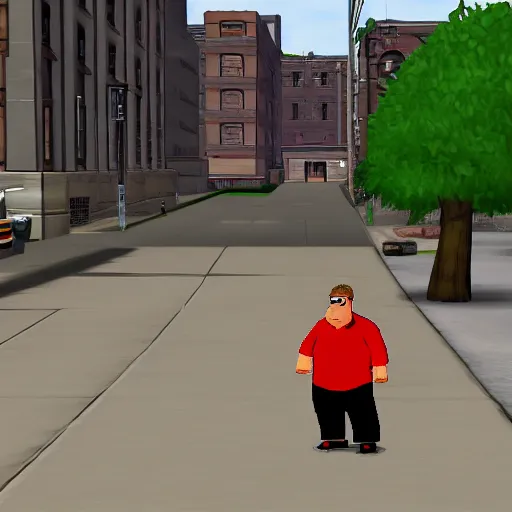 Prompt: gta sa ingame screenshot, mod where you play as peter griffin