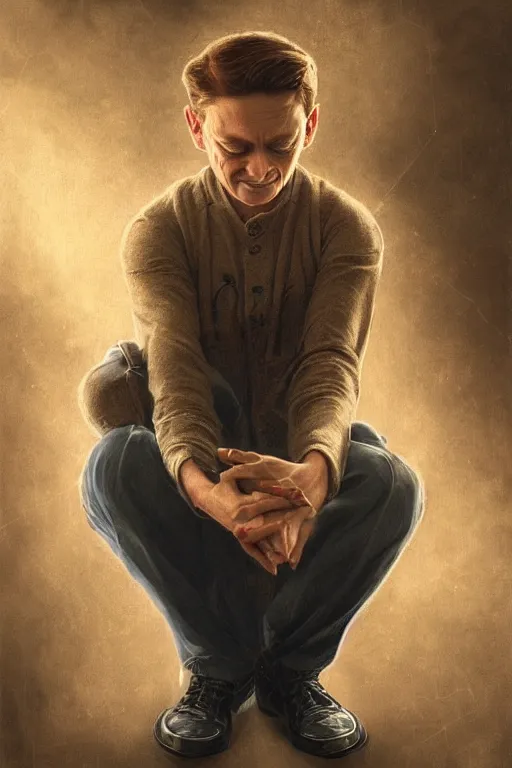 Image similar to a beautiful ultradetailed vintage photo of a toby maguire crying while playing spider man, by tom bagshaw and anna dittman, portrait, 2 4 mm lens, golden ratio composition, detailed face, studio photography, very detailed, humanoids, artstation, 8 k, highly coherent