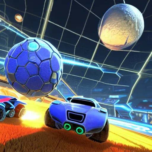 Image similar to photo of rocket league on the moon realistic
