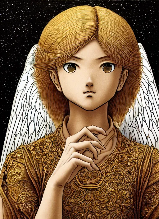 Prompt: highly detailed picture of great angel, manga, perfectly face, highly detailed, masterpiece, artstation, golden ratio, fantastic, perfect intricate highly detailed, detailed, painting by akira, masashi kishimoto,, digital lines, 8 k