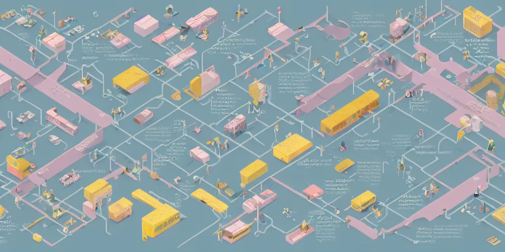 Image similar to getting ready for work map axonometric pastel infographic by Wes Anderson