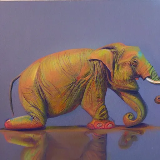 Image similar to A creature that is half elephant, half frog, oil painting