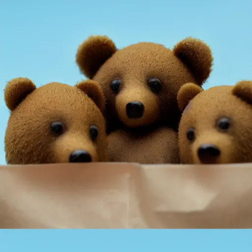 Prompt: macro shot photograph of dozens of extremely tiny realistic looking bears inside of a plastic tiny bears product food bag package, 4 k, highly detailed