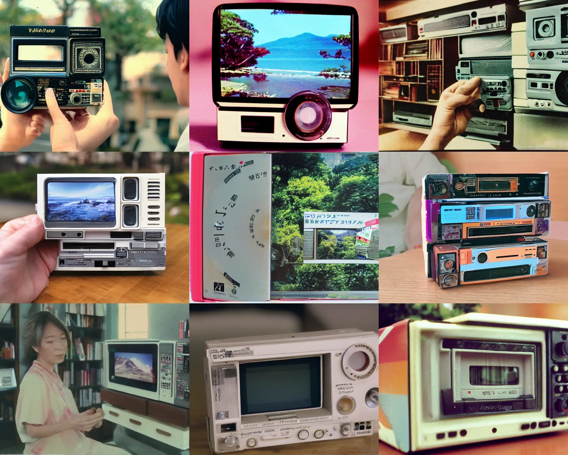 Prompt: home video footage, i bought an electronic product in japan ; daylight, summer, color vhs picture quality