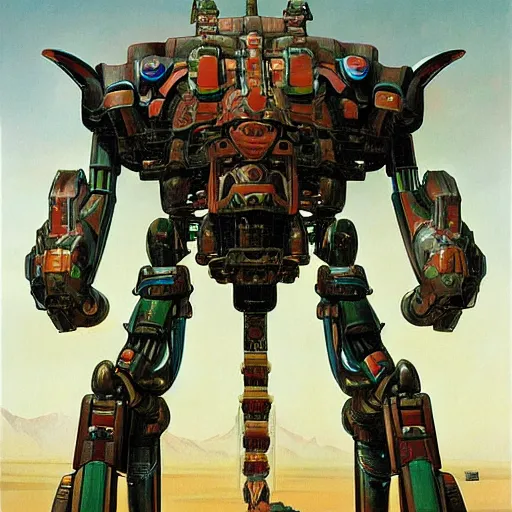 Image similar to mayan mecha by j. c. leyendecker, barlowe, makoto kobayashi, and beksinski