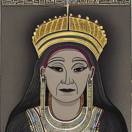 Image similar to egyptian elder woman with high detailed golden crown.