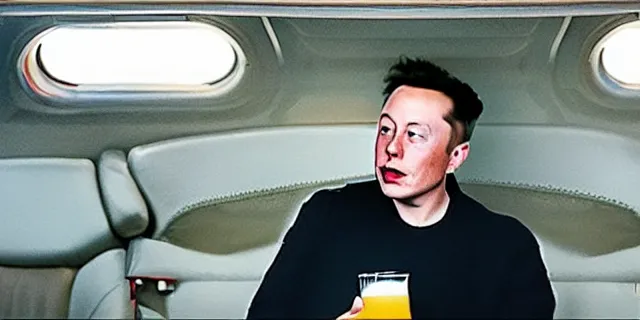 Image similar to full distant shot of balding elon musk in a tracksuit drinking beer in filthy trailer, by ken loach