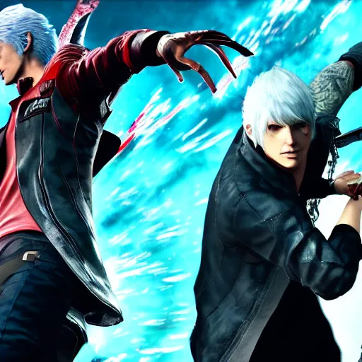 Dante from Devil May Cry 5 and Cloud Strife from Final